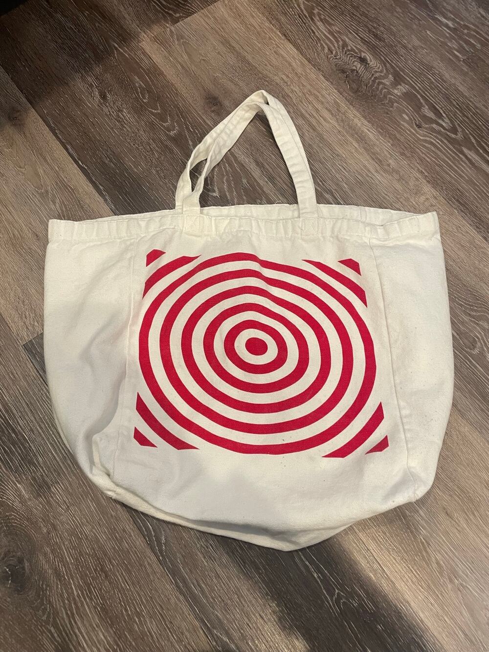 white and red target bag tote